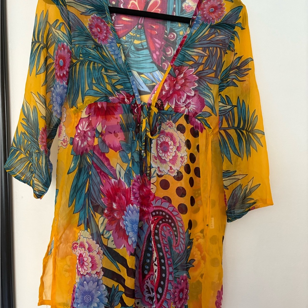 Floral Sheer Yellow Beach Cover up